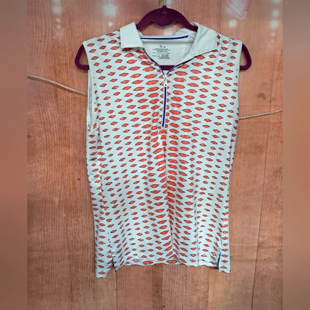 Page and Tuttle orange and white v-neck sleeveless top size medium